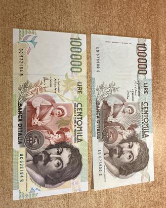 Coppia banconote lire 100000 Caravaggio FDS