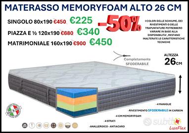MATERASSO MEMORY FOAM 4 STRATI H 26 CM
