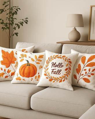 Set 4 cuscini decorativi – tema foglie e zucche