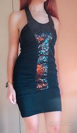 vestito donna, nero, elegante, con paillettes nere