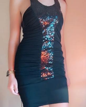vestito donna, nero, elegante, con paillettes nere