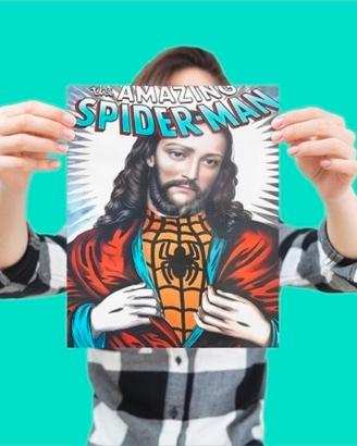 Cristo Supereroe Pop Art Comic Stampa A4