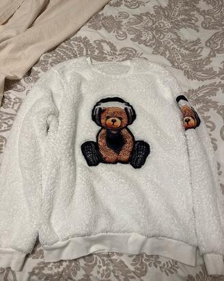 Felpa Bianca Morbida Orso M uomo/donna