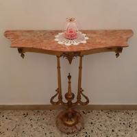 Consolle da ingresso in marmo rosso e ottone