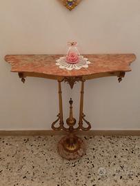 Consolle da ingresso in marmo rosso e ottone