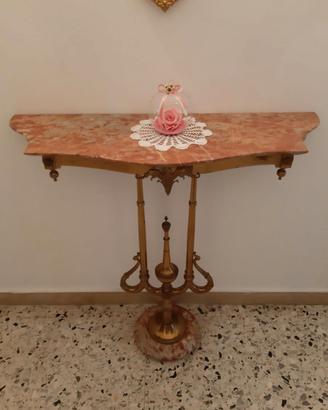Consolle da ingresso in marmo rosso e ottone