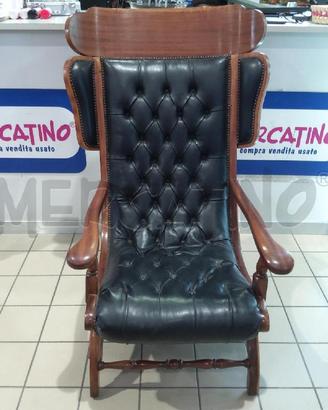 POLTRONA ORECCHIONI MOGANO CAPITONNE' NERA