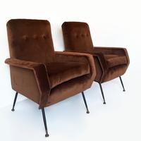 Poltrone Marco Zanuso anni ‘50 in velluto marrone