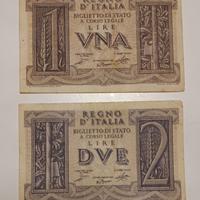 24#. Banconote 1 e 2 Lire.