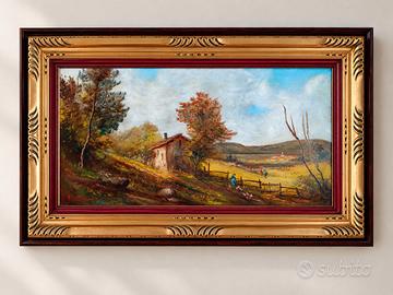 Grande dipinto ad olio con cornice dorata 127x77cm