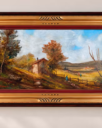 Grande dipinto ad olio con cornice dorata 127x77cm