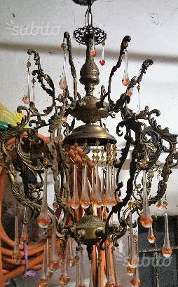 Lampadario Antico con gocce di Murano