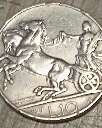 #2200-Una Moneta 10 Lire 1927 Argento Regno Italia