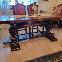 Tavolo fratino + 6 sedie in legno di noce massello