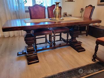 Tavolo fratino + 6 sedie in legno di noce massello