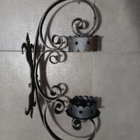 Antico Portacandele Applique in Ferro Battuto Vint