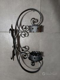 Antico Portacandele Applique in Ferro Battuto Vint