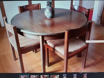 Retro Esstisch mit 6 Stühlen aus dunklem Hartholz