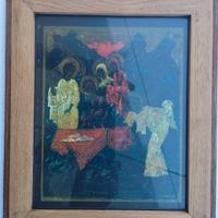 vecchio quadretto con cornice in legno 