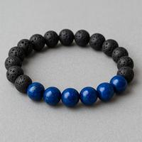 Bracciale artigianale in pietra lavica e lapislazz