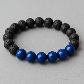 Bracciale artigianale in pietra lavica e lapislazz