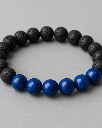 Bracciale artigianale in pietra lavica e lapislazz