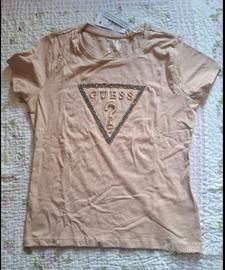 T-shirt Donna Guess TG L Logo triangolo strass