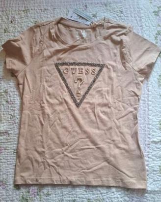 T-shirt Donna Guess TG L Logo triangolo strass