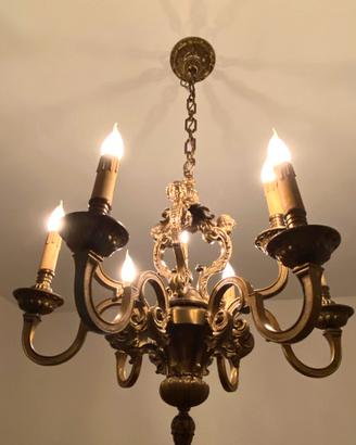 Lampadario anni 70 in bronzo
