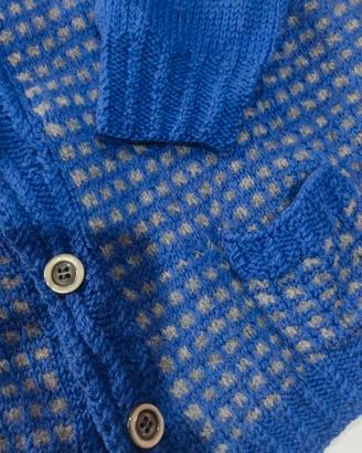 CARDIGAN IN LANA FATTO A MANO AI FERRI COLOR BLUE