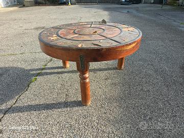 tavolino rotondo in legno massiccio,  antico etnic
