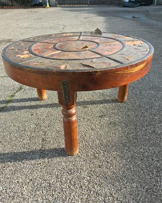 tavolino rotondo in legno massiccio,  antico etnic