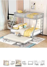 letto a castello in metallo argento 4 posti