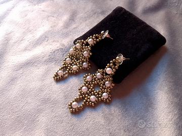 Orecchini Vintage ottone perle Fiore Eleganti 