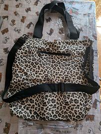 Borsa tracolla donna grande in tela leopardata