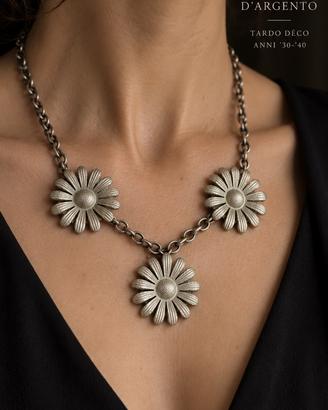 Antica collana art deco margherite argentate