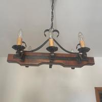 Lampadario antico legno massello
