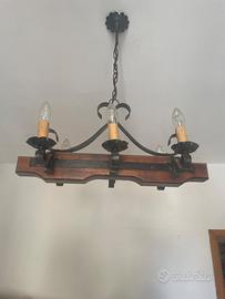 Lampadario antico legno massello