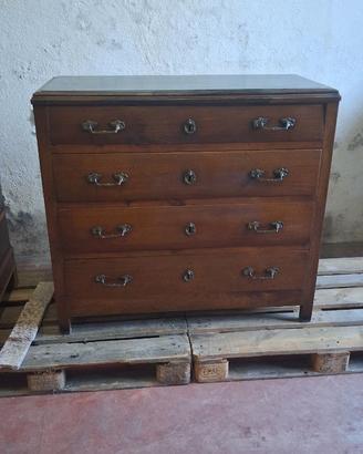 Comò Antico a 4 Cassetti con Piano in Marmo Grigio