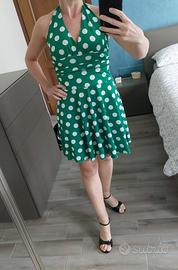 Abito Vintage Anni '50 verde pois bianchi