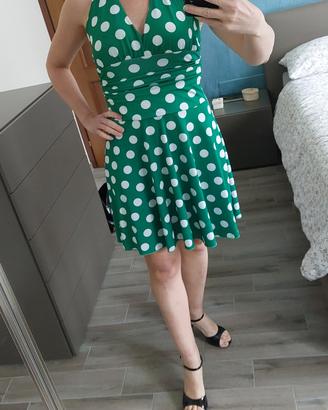 Abito Vintage Anni '50 verde pois bianchi