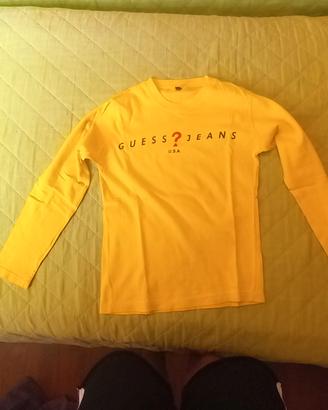 maglietta a maniche lunghe gialla della guess