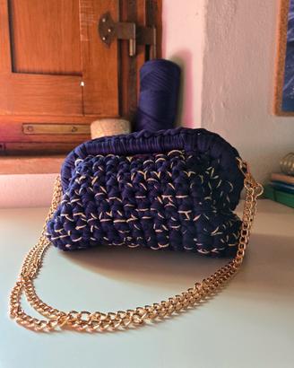 clutch bag blu e oro con tracolla