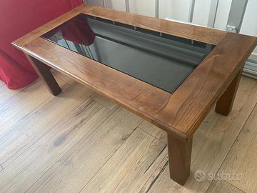 tavolino da salotto in legno e vetro scuro