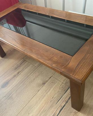 tavolino da salotto in legno e vetro scuro