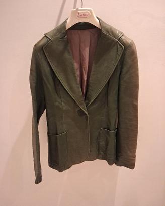 giacca pelle vintage colore verde tg 42