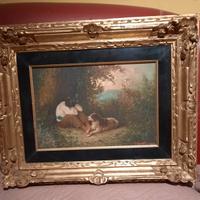 dipinto olio ragazzo  in riposo firmato G.Monetti