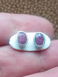 Rubini Naturali Su Argento 925 Orecchini Vintage