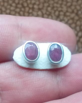 Rubini Naturali Su Argento 925 Orecchini Vintage