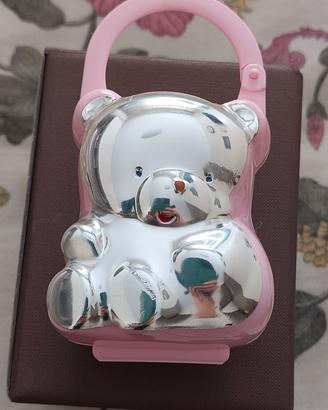 Porta ciuccio bimba laminato argento